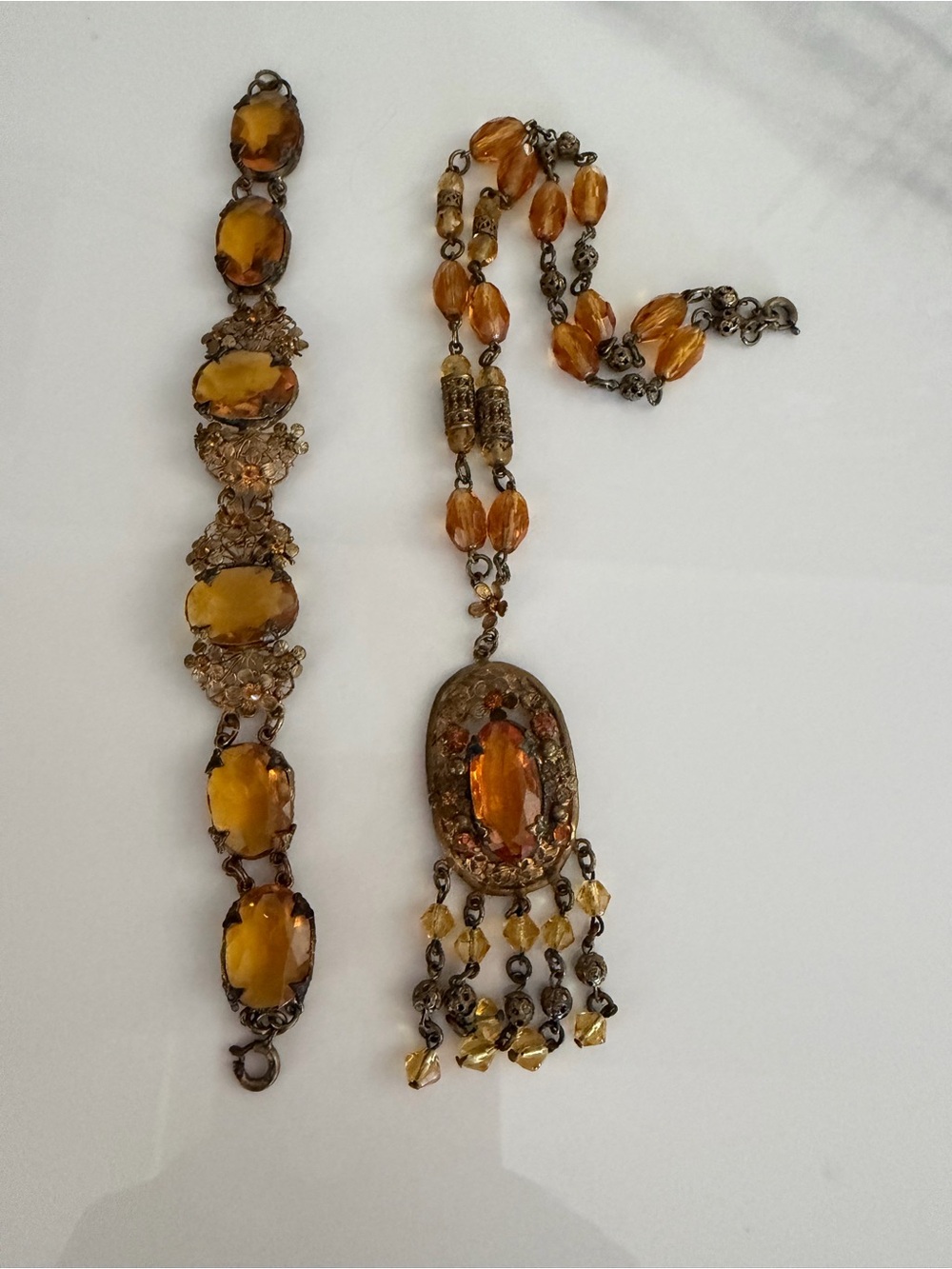 Amber Glass Statement Bracelet and Pendant Necklace - Women Jewelry
